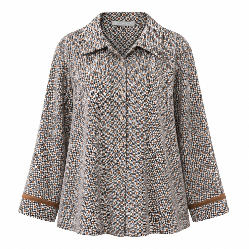 Foxcroft Womens 22W Wrinkle Free Shaped Fit Cotton Button Polkadot Top Tan Black